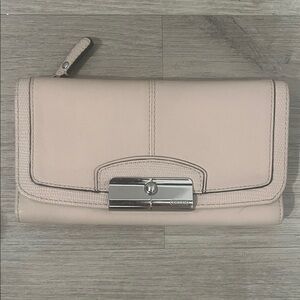 Coach Kristin Tan Bifold Leather Envelope Wallet with Silver Clasp